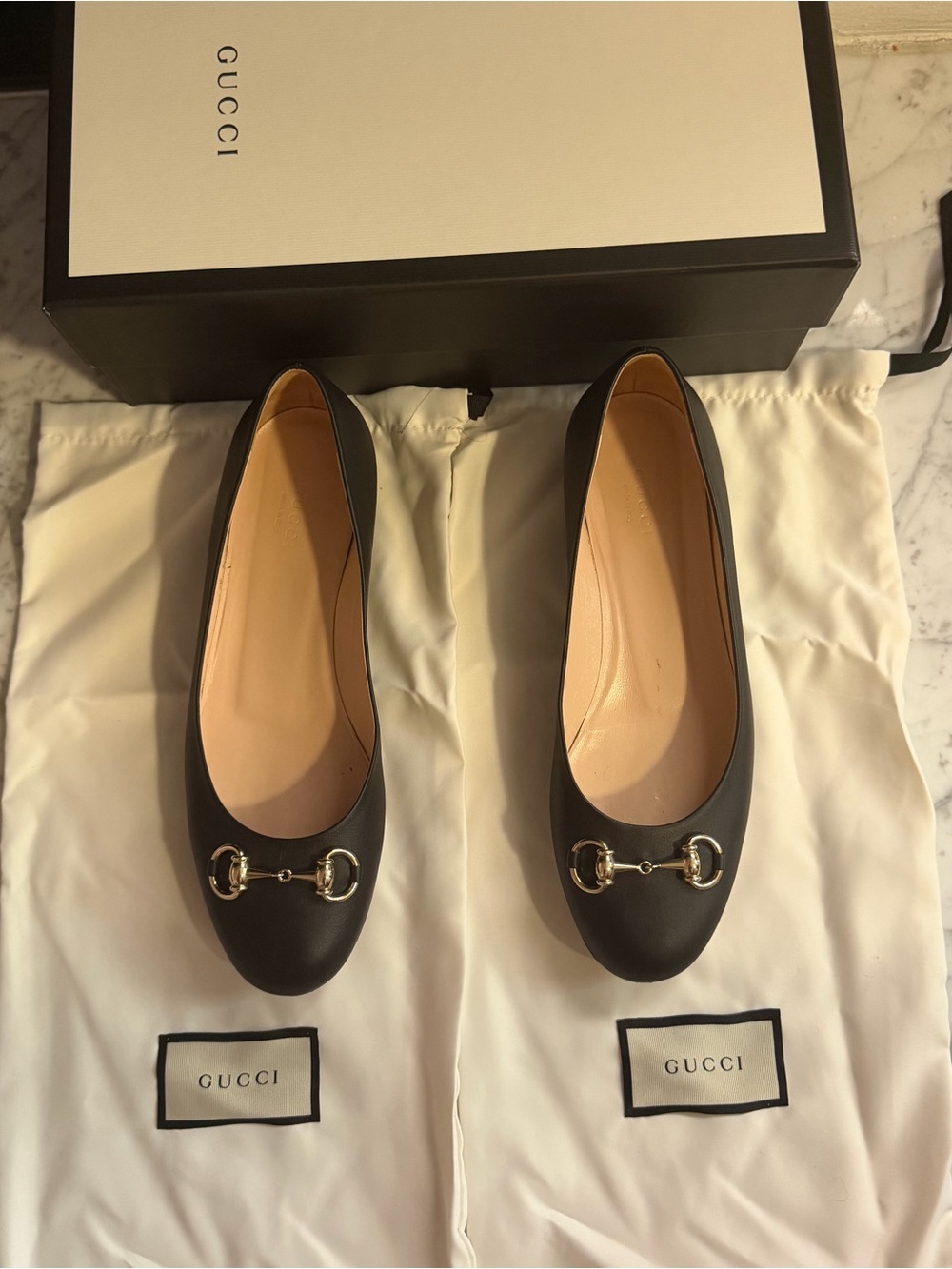 Gucci Horsebit Miro Soft Ballet Flats Black Leather Slip On Ballerina EU 39